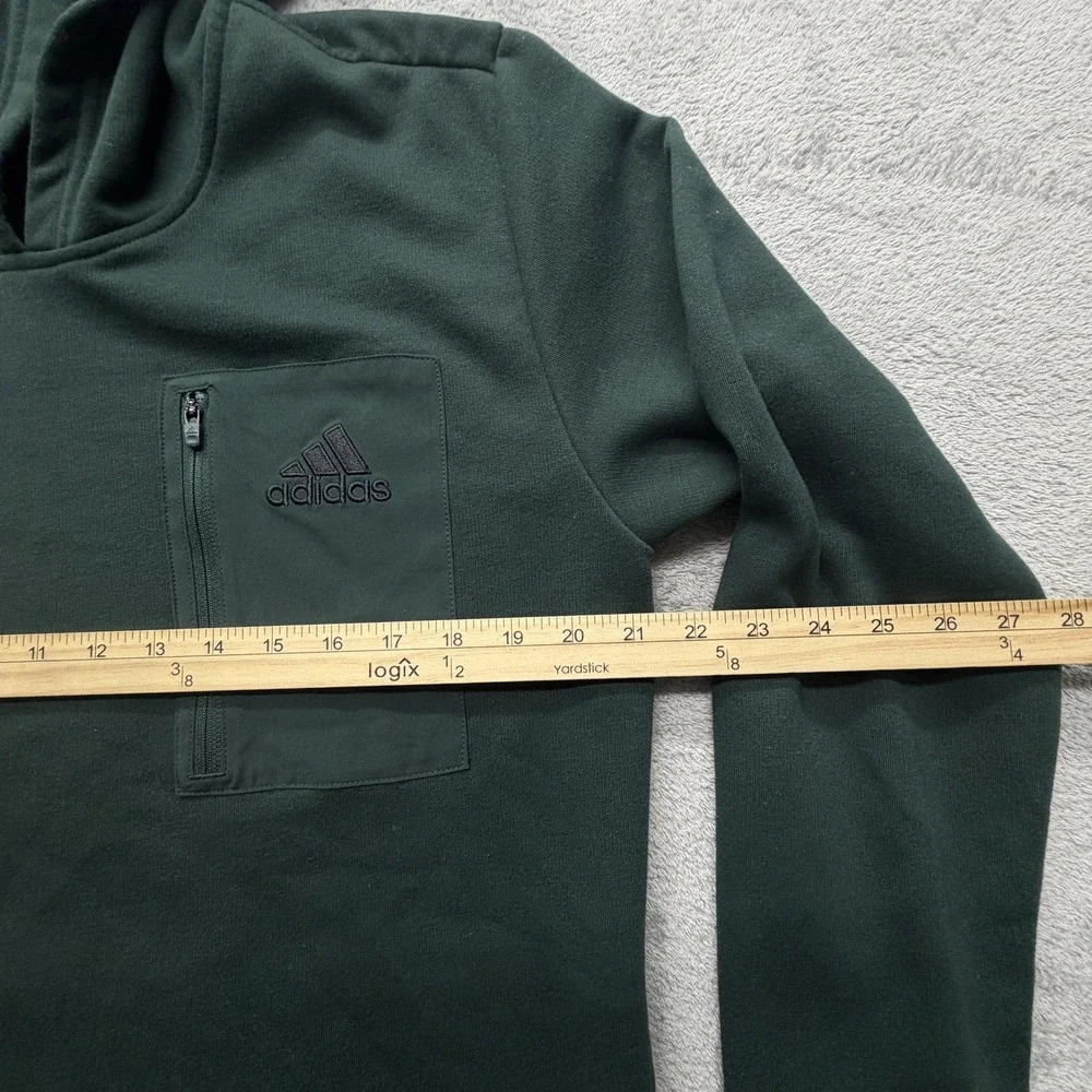 Adidas Hoodie Mens Large Green Fleece Pullover Chest Zip Pocket‎ Logo Sweatshirt